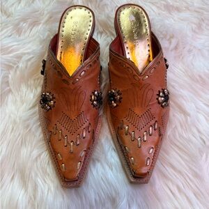 Bcbg Leather Mules Womens 9 Western Cowgirl Slides Metallic
